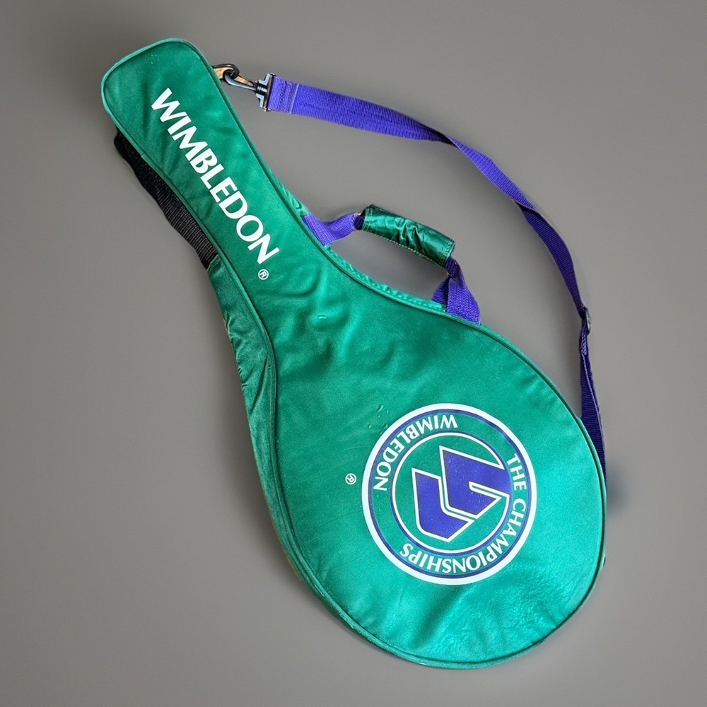Vintage Green Wimbledon Double Tennis Racquet Bag Strap Staff The Championships